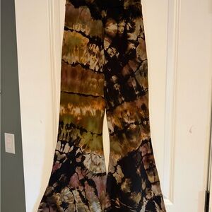 Tie-Dye Wide Leg Pants in Olive, Black & Brown